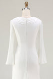 Vintage Mermaid Ivory Cowl Neck Sweep Train Wedding Dress with Sleeves