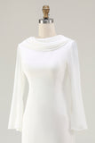 Vintage Mermaid Ivory Cowl Neck Sweep Train Wedding Dress with Sleeves