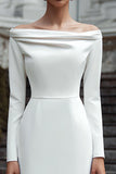 Ivory Sheath Satin Off the Shoulder Maxi Engagement Dress
