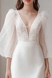 Ivory V-Neck Sheath Midi Wedding Dress with Lace