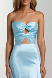 Sky Blue Mermaid Satin Sweetheart Long Formal Dress