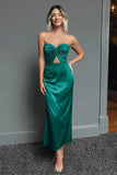 Dark Navy Sweetheart Sheath Satin Maxi Formal Dress