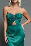 Dark Navy Sweetheart Sheath Satin Maxi Formal Dress