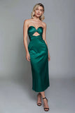 Dusty Blue Satin Sheath Sweetheart Keyhole Maxi Formal Dress