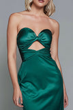 Dusty Blue Satin Sheath Sweetheart Keyhole Maxi Formal Dress