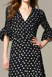 Black and White Chiffon A Line Ruffled Maxi Polka Dots Dress with Sleeves
