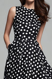 Black and White A Line Chiffon Round Neck Maxi Polka Dots Dress
