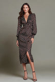 Dark Brown Chiffon Sheath V-Neck Polka Dots Dress with Slit