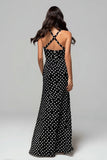Black and White Sheath Chiffon Maxi Polka Dots Dress with Slit