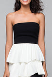 Black and White Tiered Strapless Long Formal Dress with Slit
