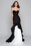 Black and White Sweetheart Mermaid Long Formal Dress with Ruffles