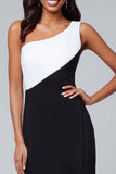 Black and White Patchwork Long One Shoulder Formal Dress with Slit