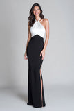 Black and White Halter Mermaid Long Formal Dress with Slit