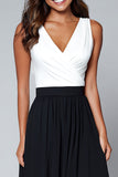 Black and White A Line Maxi V-Neck Formal Dress with Slit