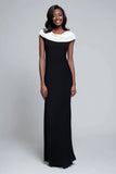 Simple Black and White Satin Sheath Maxi Formal Dress