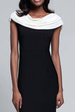 Simple Black and White Satin Sheath Maxi Formal Dress
