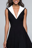 Black and White V-Neck A Line Midi Formal Dress