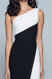 Black and White Patchwork Satin Long Formal Dress with Slit