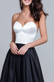 Black and White Satin Long Sweetheart Formal Dress
