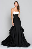 Black and White Long Mermaid Sweetheart Satin Formal Dress