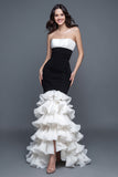 Black and White Sweetheart Ruffled Mermaid Long Formal Dress