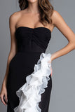 Black and White Sweetheart Ruched Mermaid Maxi Formal Dress with Ruffles