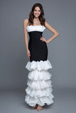 Black and White Strapless Ruffled Mermaid Long Formal Dress