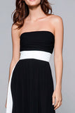 Black and White Strapless Sheath Ruched Maxi Formal Dress