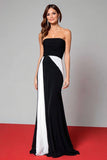 Black and White Mermaid Strapless Ruched Maxi Formal Dress