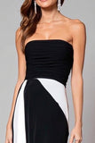 Black and White Mermaid Strapless Ruched Maxi Formal Dress