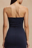 Simple Navy Satin Strapless Mermaid Maxi Formal Dress