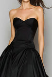 Black Sweetehart Satin A Line Long Formal Dress
