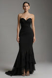 Black Sweetheart Mermaid Ruched Ruffled Long Formal Dress