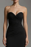 Black Sweetheart Mermaid Ruched Ruffled Long Formal Dress