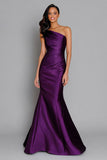 Purple Satin One Shoulder Mermaid Long Formal Dress