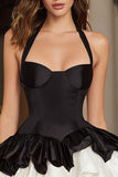 Black and White A Line Halter Ruffled Short Cocktail Dress