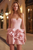 Pink Corset Sweetheart Ruffled Tight Short Cocktail Dress