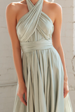 Dusty Sage Criss Cross Halter A Line Chiffon Maxi Bridesmaid Dress