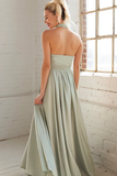 Dusty Sage Criss Cross Halter A Line Chiffon Maxi Bridesmaid Dress