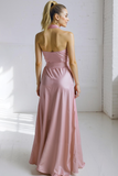 Champagne Satin Criss Cross Halter Maxi Bridesmaid Dress