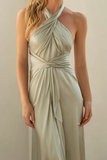 Dusty Sage Midi Satin Criss Cross Halter Bridesmaid Dress