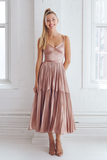 Light Pink A Line Pleated Satin Maxi Bridesmaid Dress