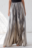 Silver and Black Metallic Halter Pleated Maxi Bridesmaid Dress