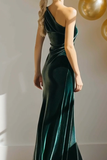 Dark Green Velvet Mermaid One Shoulder Maxi Bridesmaid Dress