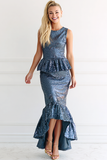Sparkly Blue Sequins Mermaid High Low Wedding Guest Dress with Ruffles