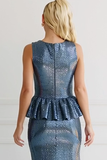Sparkly Blue Sequins Mermaid High Low Wedding Guest Dress with Ruffles
