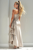 Silver Satin Asymmetrical One Shoulder Bridesmaid Dress with Drape