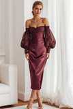 Sparkly Cabernet Sheath Long Wedding Guest Dress with Sequins
