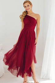 Cabernet A Line One Shoulder Long Bridesmaid Dress