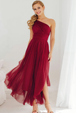 Cabernet A Line One Shoulder Long Bridesmaid Dress